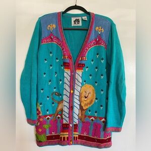 Storybook Knits Royal Jungle Beaded Cardigan Size S